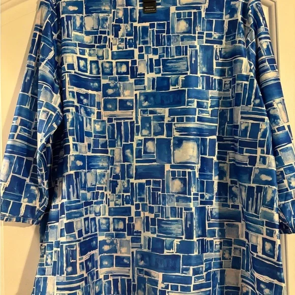 NWT Ali Miles Reversible Tunic Blouse Top Petite LARGE Geometric Colorful - Picture 7 of 9